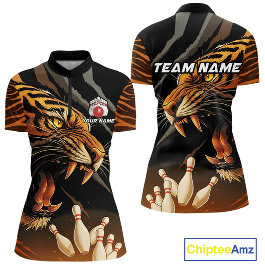 Tiger Bowling Polo, Quarter Zip shirts For Women custom bowling team jersey, bowling uniform NQS10338
