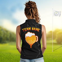 Load image into Gallery viewer, Golf and beer Sleeveless polo shirt Custom black and gold skull ladies golf attire Halloween outfit NQS10519