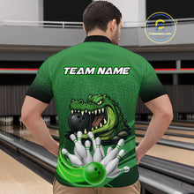 Load image into Gallery viewer, Funny Green Alligator Bowling Polo, Quarter Zip shirts for Men Custom Team bowling league jersey NQS10588