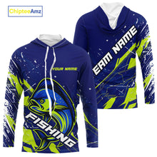 Load image into Gallery viewer, Mahi Mahi fishing sun protection shirts custom name blue and green fishing jerseys for team offshore NQS10331