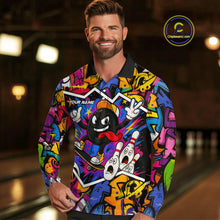 Load image into Gallery viewer, Colorful graffiti pattern Funny Bowling polo, quarter zip shirts for men custom Bowling team jerseys NQS10389