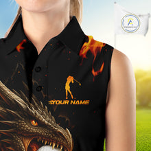 Load image into Gallery viewer, Flame Dragon Sleeveless Golf Polo Shirt Custom Dragon team ladies golf outfits, cool golf gifts NQS10861