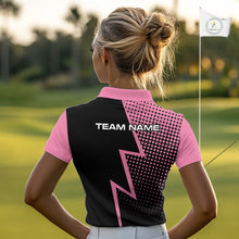 Load image into Gallery viewer, Black and Pink dots pattern Lightning Golf polo shirts for Women custom golf top for ladies NQS10853