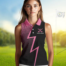 Load image into Gallery viewer, Black and Pink dots pattern Lightning Sleeveless Golf polo shirt custom golf top for ladies NQS10853