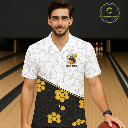 Black and White Camo Bowling Yellow Honey Bee Bowling Hawaiian Shirt Custom Team bowling jersey NQS11249