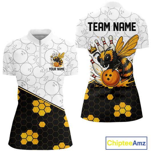 Black and White Camo Bowling Yellow Honey Bee Bowling shirts for Women Custom Team bowling jersey NQS11249