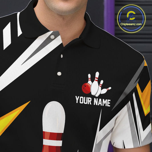 Black, White and Gold Men's bowling Polo, Quarter Zip shirts Custom Team bowling league jerseys NQS11264