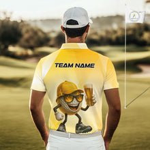 Load image into Gallery viewer, Funny Yellow pattern Golf ball drinking beer Mens Golf Polo Shirt Custom team golf outfits for mens NQS10718