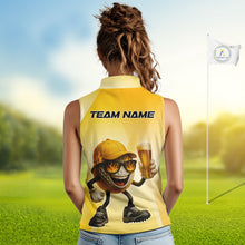 Load image into Gallery viewer, Funny Yellow pattern Golf ball drinking beer Sleeveless Polo Shirt Custom team golf outfit for ladies NQS10718