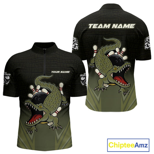 Custom Black and Green Alligator Bowling shirts for Men, Bowling Team league jersey NQS10735