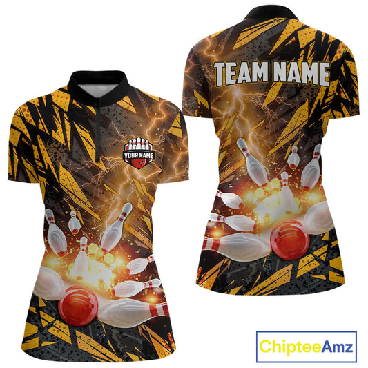 Black and Yellow Camo Lightning Thunder Bowling Shirts For Women Custom Bowling Team Jerseys NQS11153