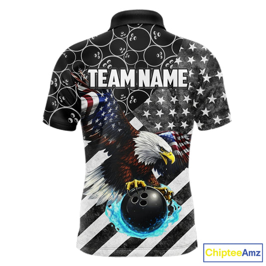 Black and White American flag Eagle Bowling shirt for men custom Patriotic Bowling Team League Jersey NQS11424