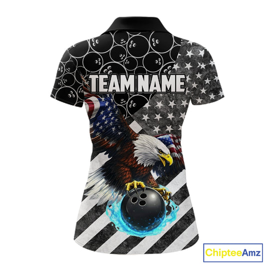 Black and White American flag Eagle Women Bowling shirts custom Patriotic Bowling Team League Jersey NQS11424