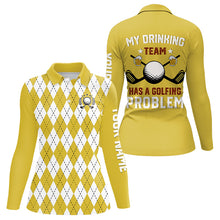 Load image into Gallery viewer, Yellow argyle pattern Beer Golf Polo Shirts For Women Custom My drinking team has a golfing problem NQS10863