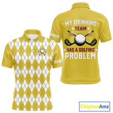 Load image into Gallery viewer, Yellow argyle pattern Beer Golf Polo Shirts For Men Custom My drinking team has a golfing problem NQS10863