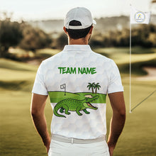 Load image into Gallery viewer, White and Green Funny Alligator Golf Polo Shirts For Men custom mens golf outfit, golfing gifts NQS10886