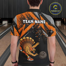 Load image into Gallery viewer, Custom Funny Turkey Bowling Jersey Black and Orange Thanksgiving Bowling Team Men Polo, 1/4 Zip Shirt NQS10671