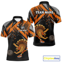 Load image into Gallery viewer, Custom Funny Turkey Bowling Jersey Black and Orange Thanksgiving Bowling Team Men Polo, 1/4 Zip Shirt NQS10671