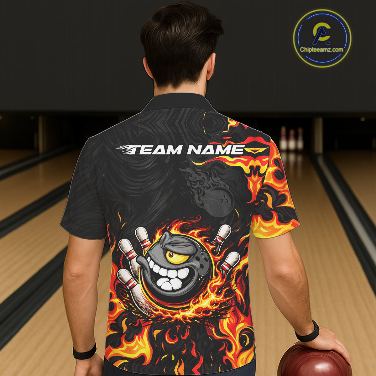 Funny Angry Bowling Button-up Shirt Custom Black and Orange Flame Bowling Hawaiian Team jerseys NQS11683
