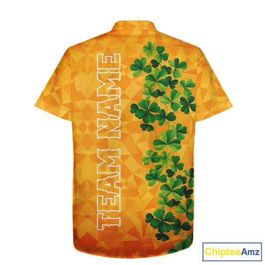 Orange pattern Green clovers St Patrick's Day Bowling Button-up Shirt Custom Bowling Team jerseys NQS11696