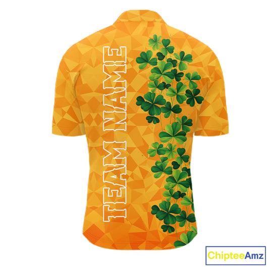 Orange pattern Green clovers St Patrick's Day Bowling Shirts for Men Custom Bowling Team jerseys NQS11696