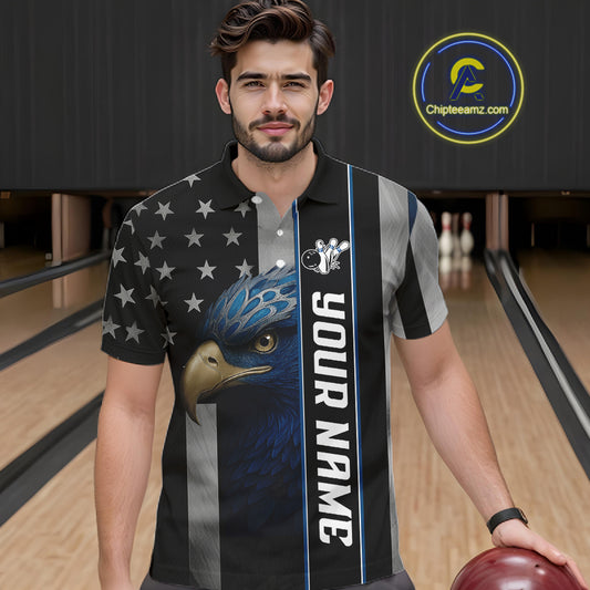 Black American Flag Eagle Bowling Shirts For Men Custom Patriotic Bowling Team Jerseys NQS11152