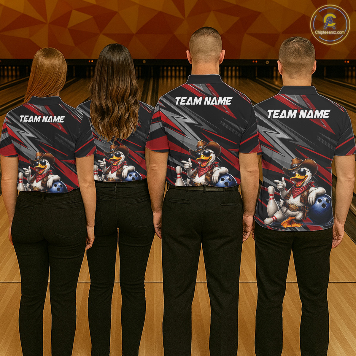 Personalized Team Jersey Men's Custom Cowboy Duck Bowling Polo & 1/4 Zip Shirt |Red NHT1204
