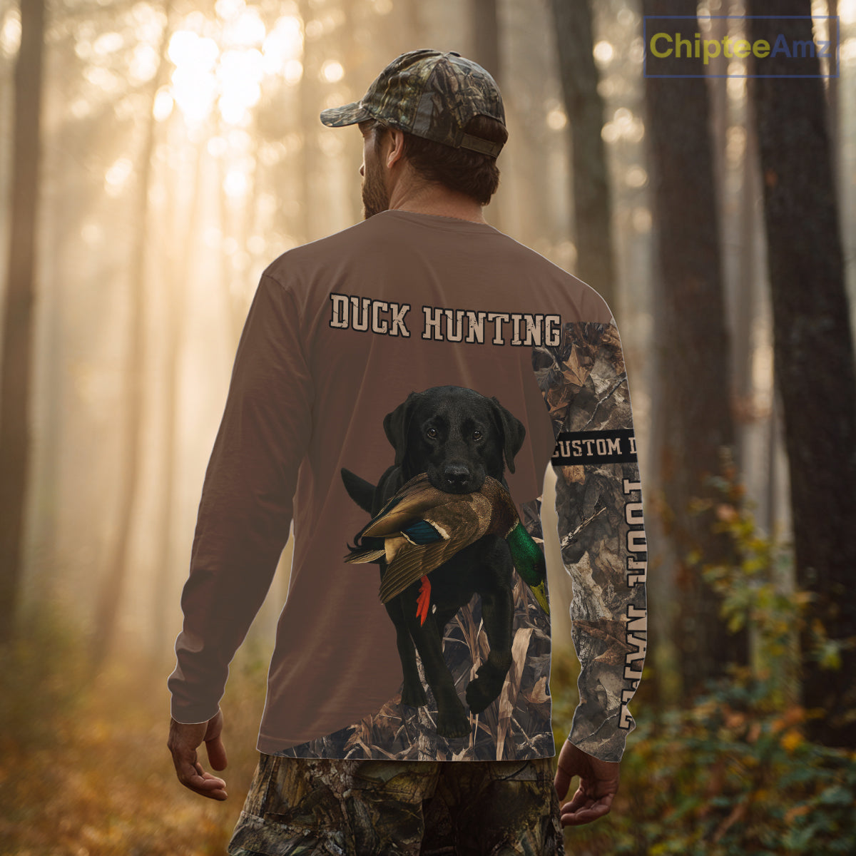 Custom Photo of Brown Hunting Dog and Your Name Shirt for Duck Hunters NHT337
