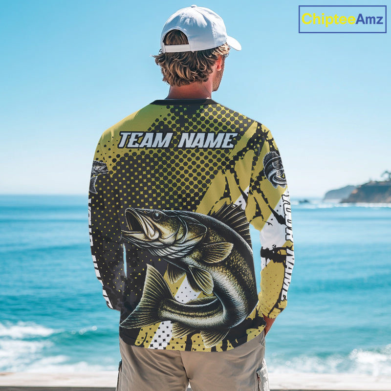 Personalized Walleye Fishing Shirts Long Sleeve, Yellow Camo Walleye Fishing Shirts NHT483