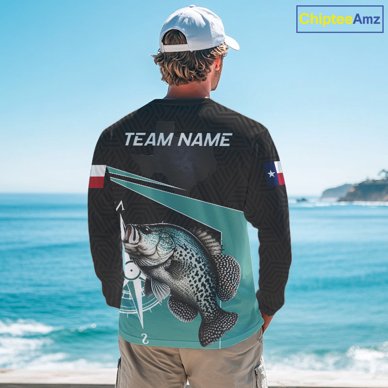 Texas Crappie Fishing Jersey, Texas Flag Patriot Custom Name Fishing Shirts Long Sleeve NHT568