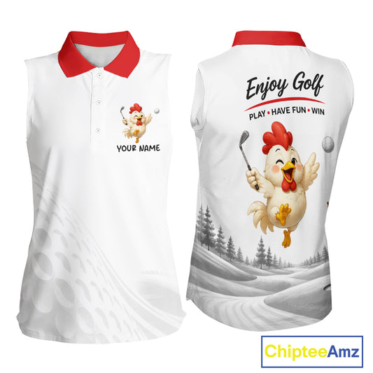 Funny Chicken Womens Sleeveless Golf Polo Shirt Personalized Golf Lover Custom Name