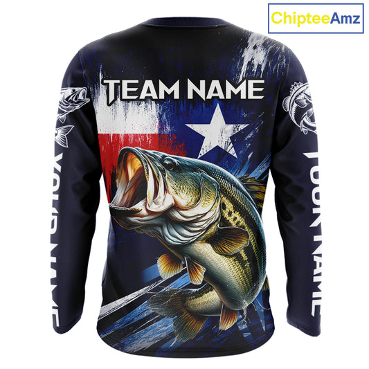 Personalized Bass Long Sleeve Performance Fishing Shirts, Bass Custom Texas Fishing Jersey NHT502