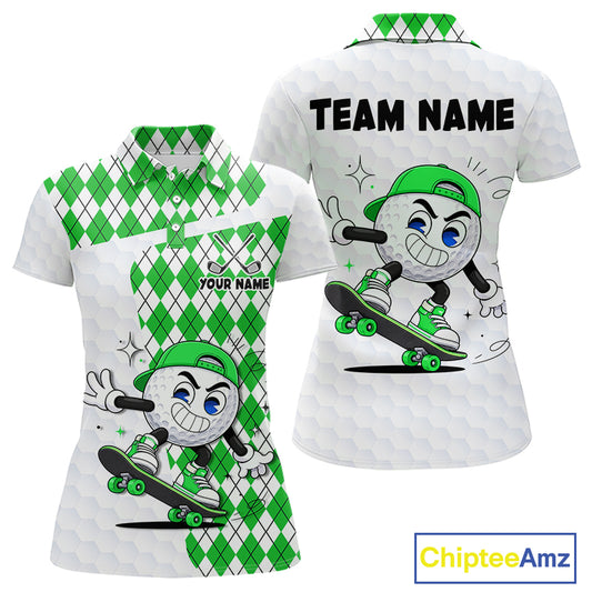 Womens Golf Polo Shirt Argyle Pattern Golf Shirts For Womens Funny Golf Ball Shirt Gifts|Green NHT863