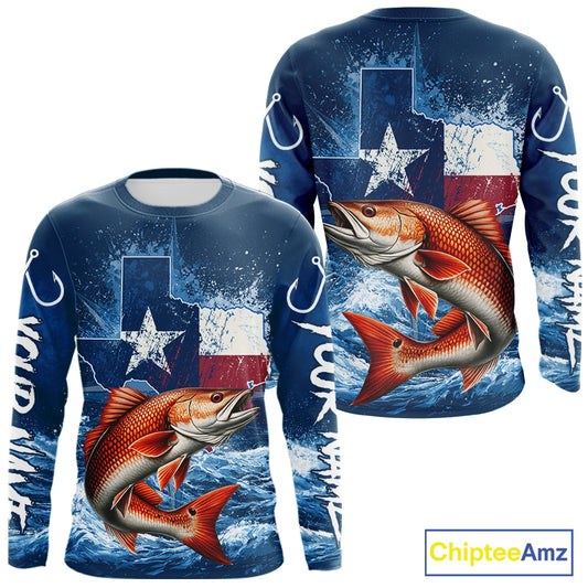 Texas Flag Redfish Fishing Jersey Performance Fishing Shirt, Saltwater Angler Gift For Men