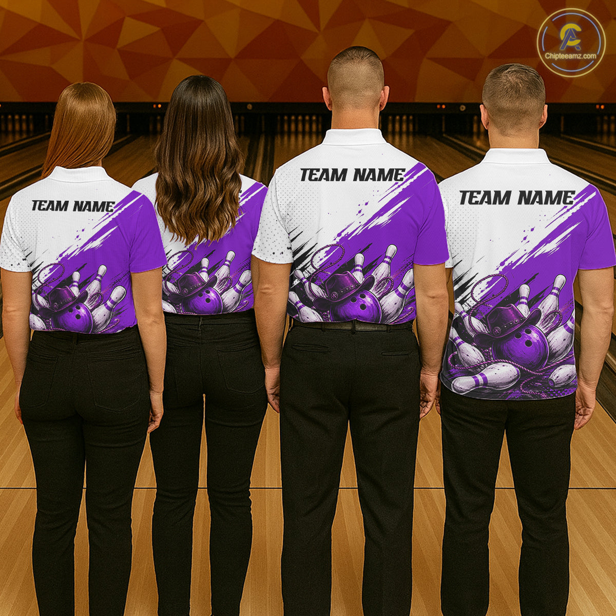 Cowboy Men Bowling Custom Name Polo Shirt, Personalized Team 1/4 Zip Bowling Jersey Gift|Purple NHT1326