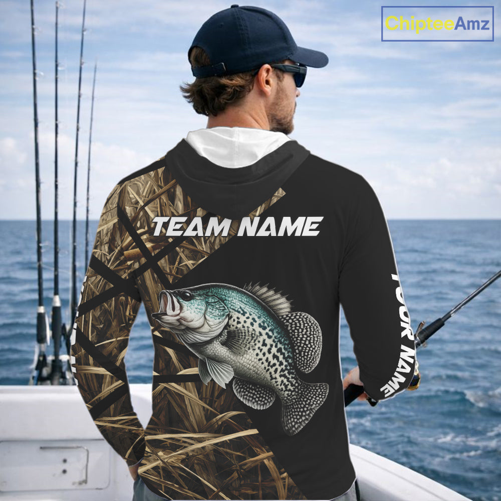 Crappie Fishing Custom Camouflage Fishing Shirts Long Sleeve Hooded, Crappie Fishing Apparel NHT524