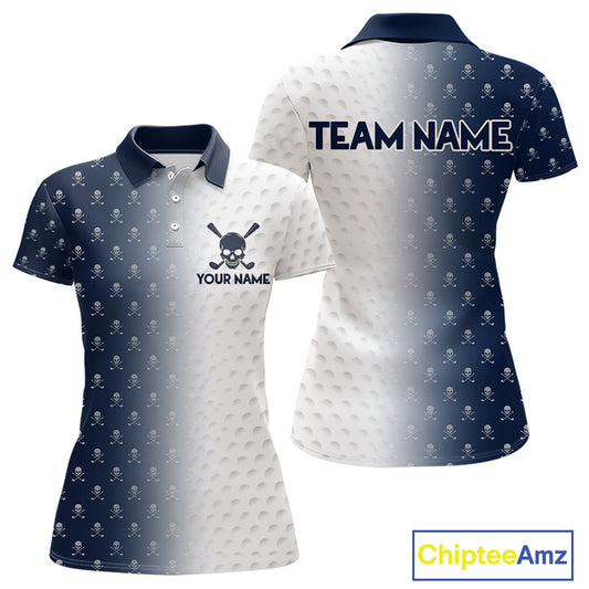 Personalized Skull Womens Golf Polo Shirt Custom Team Name Golf Ball Pattern Polo