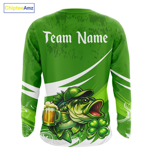 Custom St Patrick's Day Bass Long Sleeve Fishing Shirts, St Patty's Day Bass Fishing Jerseys NHT422