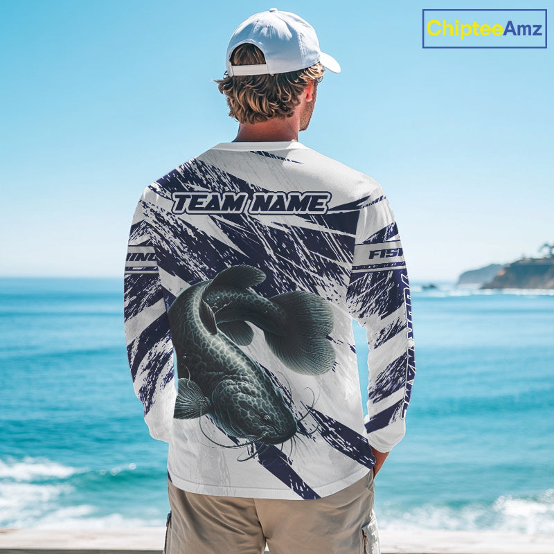 Catfish Custom Fishing Shirts Long Sleeve For Men , Catfish Fishing Tournament Apparel NHT521