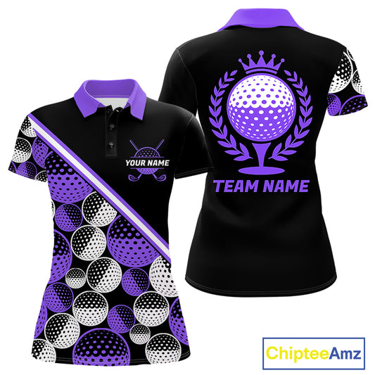 Golf Balls Purple Pattern Womens Golf Polo Shirts Custom Golf Apparel For Familly Team Shirt NHT710