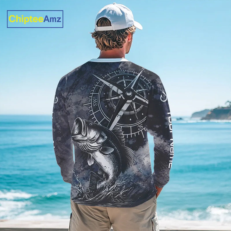 Personalized Bass Performance Fishing Shirts , Bass Compass Tournament Shirts NHT389