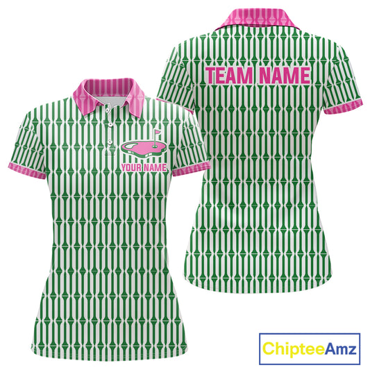 Funny Pink Green Geometric Womens Polo Golf Shirt, Retro Style Performance Golf Top For Family Team Shirt NHT692