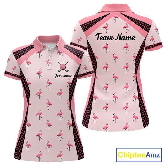 Custom Womens Flamingo Golf Polo, Personalized Pink Flamingo Golf Shirt With Name, Gift For Golfer NHT705