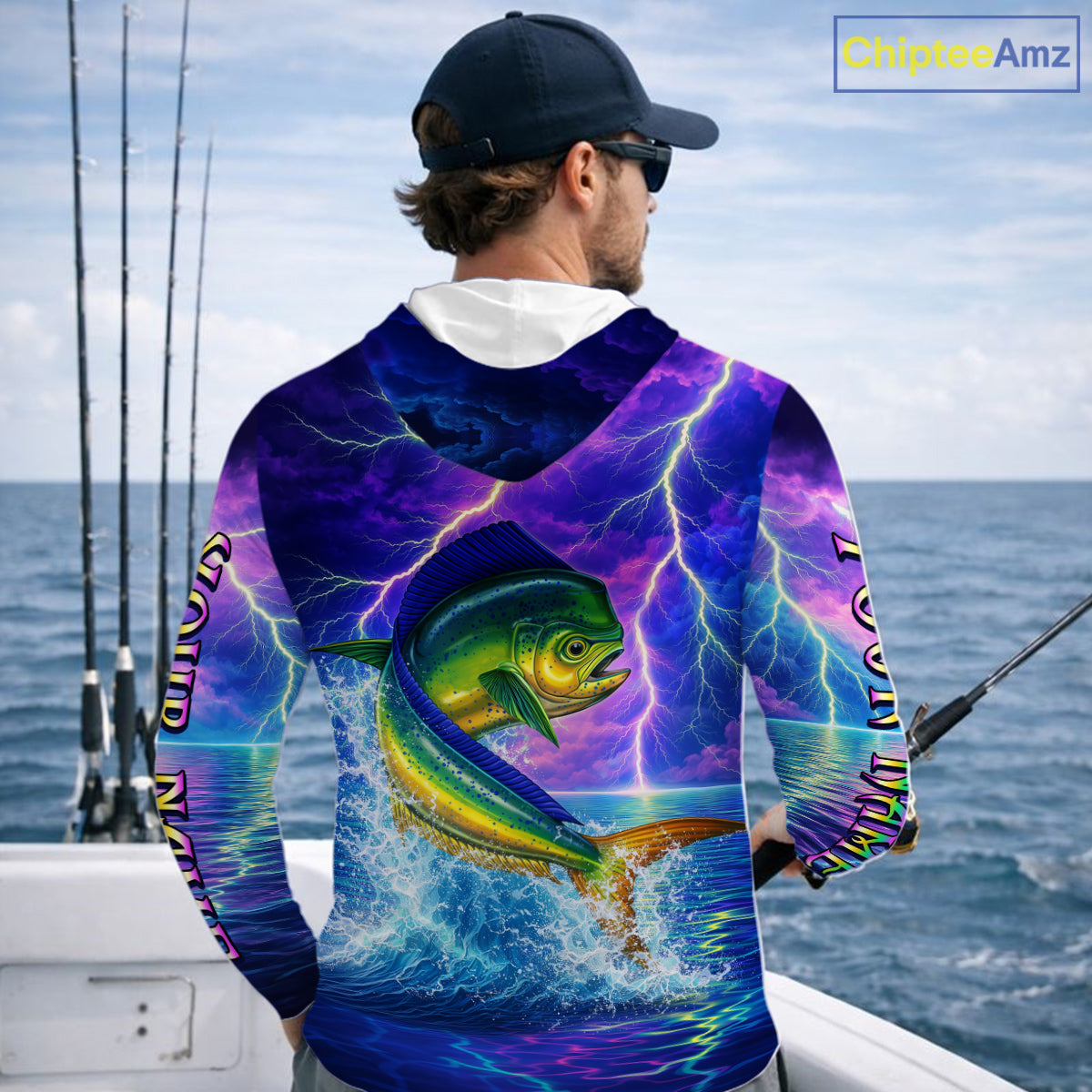 Custom Neon Pattern Mahi Mahi Hooded Fishing Shirts Long Sleeve, Fishing Shirt Jersey NHT534