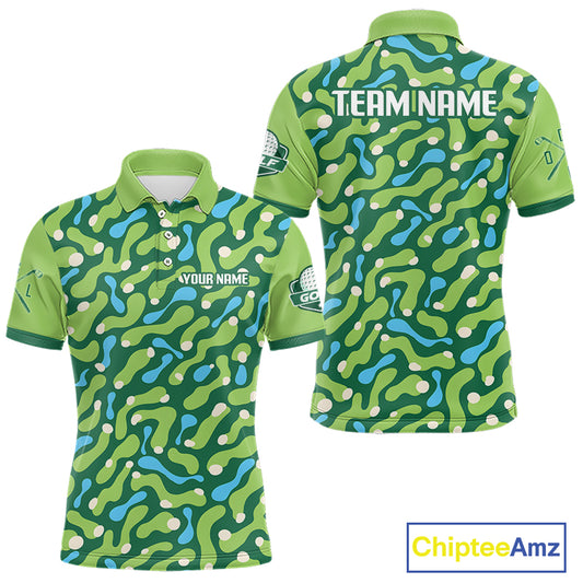 Custom Green Camo Pattern Mens Golf Polo Shirt Personalized Team Golf Uniform