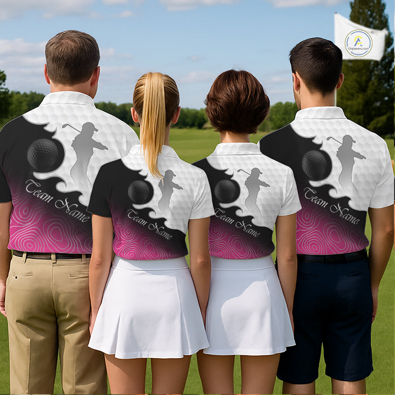 Custom Womens Golf Polo Shirt Pink Black Gradient, Personalized Name Golf Shirt, Gift For Golfer NHT825