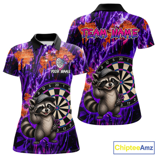 Funny Raccoon Dartboard Jersey For Women Dart Team Shirts Dart League Polo & 1/4 Zip
