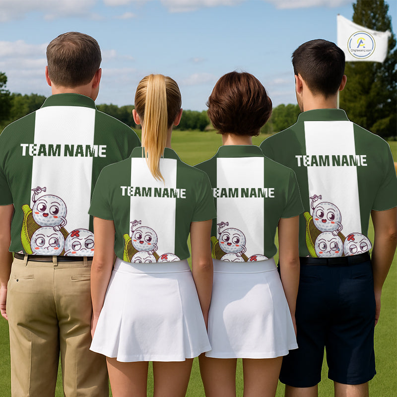 Custom Green White Womens Golf Team Polo Shirt, Funny Golf Ball Family Design, Matching Team Outfit NHT789