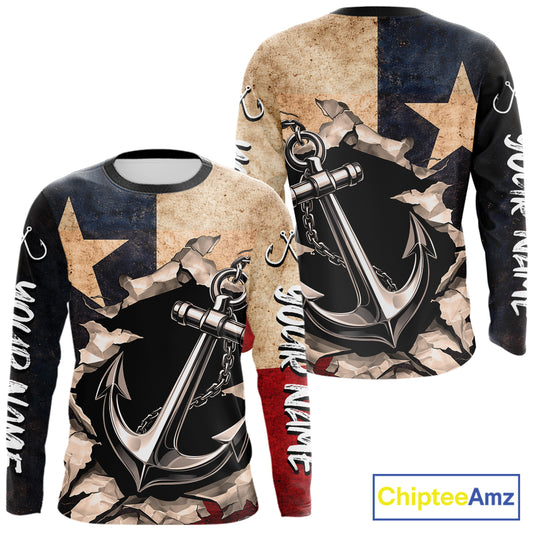 Patriotic Anchor Fishing Shirts Long Sleeve – Texas Flag Vintage Anchor Fisherman Shirt NHT610