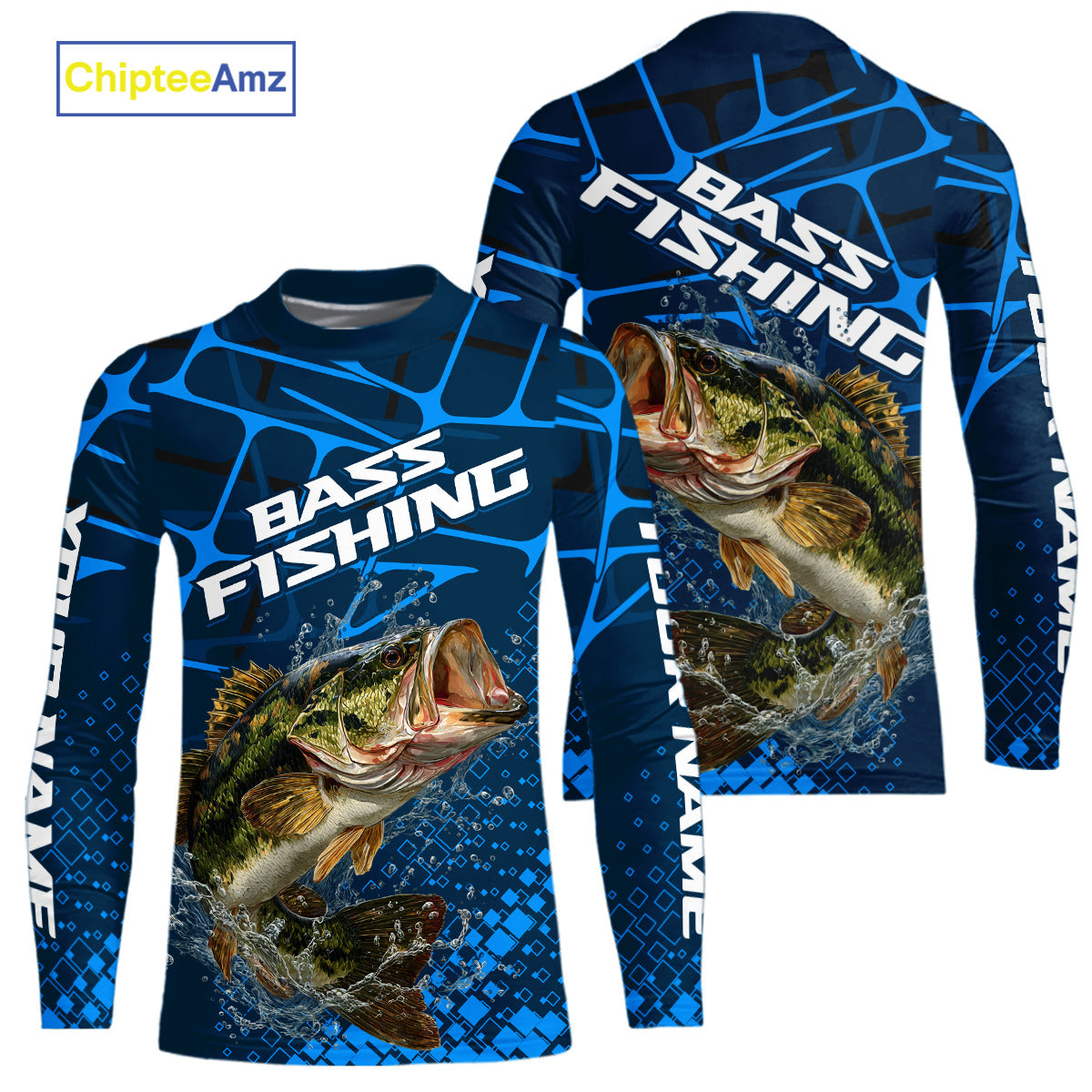 Largemouth Bass Fishing, Kid Fishing Shirts Long Sleeve, Fishing Gift | Blue NHT385
